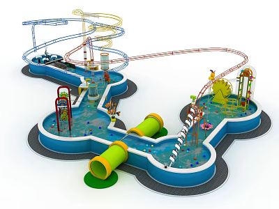 Colorful Water Amusement Play Equipment With Spiral Slides Tubes And Interactive Pools 3d model
