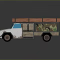 Rusty Silver Truck With Blue Windows Camouflage Sides And Wooden Planks On Top