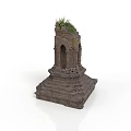 Small Ancient Stone Structure With Mossy Plants On Steps And Arched Doorway