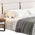 Minimalist Double Bed With Upholstered Headboard Wooden Nightstands And White Bedding