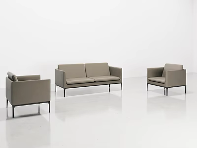 Modern Gray Sofa Set With Two Seater Sofa Single Armchairs And Metal Legs 3d model