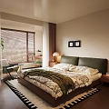 Comfortable Double Bed With Soft Green Headboard Placed In Warm Mid Century Bright Bedroom Interior