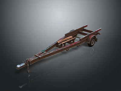 Vintage Metal Trailer Equipment With Heavy Duty Frame For Cargo Transport 3d model
