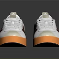 White Lace Up Casual Shoes with Three Brown Stripes and Orange Rubber Sole