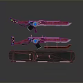 Two Wooden Firearms With Blue Accents And Black Storage Case