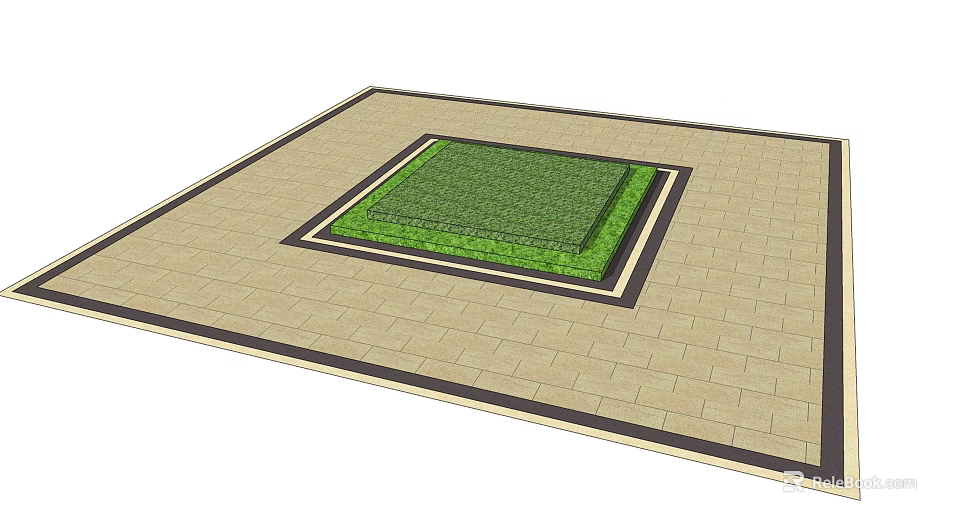 Square Flower Bed Planter With Green Grass And Paved Ground Design 3d model 