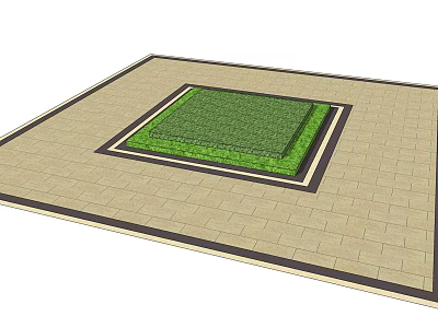 Square Flower Bed Planter With Green Grass And Paved Ground Design 3d model