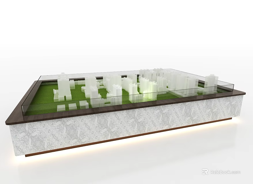 Modern Commercial Equipment for Architectural Model Display with Glass Top Marble Base and Lighting 3d model 