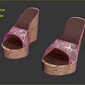 Stylish Yellow And Gray Wedge Sandals With Floral Pattern Cork Sole