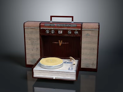 Vintage Electronic Turntable With Suitcase Design Wooden Panel Speaker Sides And Open Record Player 3d model