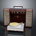 Vintage Electronic Turntable With Suitcase Design Wooden Panel Speaker Sides And Open Record Player