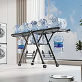 Heavy Duty Metal Garment Rack With Wheels Holding Water Bottles In Laundry Room