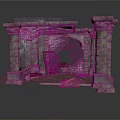 Ancient Stone Archway Structure With Iron Gate Pillars Cobwebs And Debris 3d model