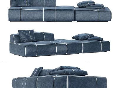 Modern Navy Blue Sectional Fabric Sofa With White Stitching And Comfortable Cushions 3d model