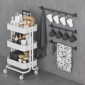 Kitchen Decorative Storage Set With White Three Tier Rolling Cart Hanging Rod Mugs And Towels