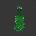 Green Dress Shaped Sculpture With Layered Striped Skirt And Artistic Carving Details