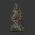 Ornate Vintage Clock With Intricate Carvings Golden Accents And Green Base