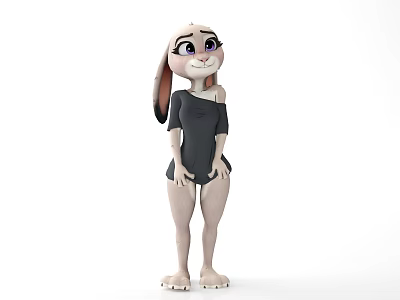 Cute Cartoon Rabbit Character Wearing Black Off Shoulder Leotard Standing Pose 3d model