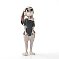 Cute Cartoon Rabbit Character Wearing Black Off Shoulder Leotard Standing Pose