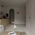 Minimalist Living and Dining Room Interior With Sofa Coffee Table TV And Green Plants