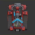 Red Battle Tank Design With Blue Turret Heavy Cannon And Tracks