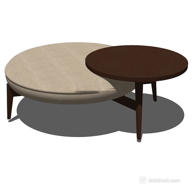 Modern Round Coffee Table With Beige Upholstered Seat And Dark Brown Wooden Top 3d model 