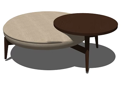 Modern Round Coffee Table With Beige Upholstered Seat And Dark Brown Wooden Top 3d model