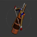 Wooden Bow And Arrow With Blue Accents Red Tips As Decorative Household Item