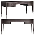 Modern Minimalist Dark Wooden Desk With Drawers And Metal Legs