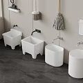 Modern Cleaning Space With White Basins Wall Mounted Tools Light Colored Walls And Gray Floor