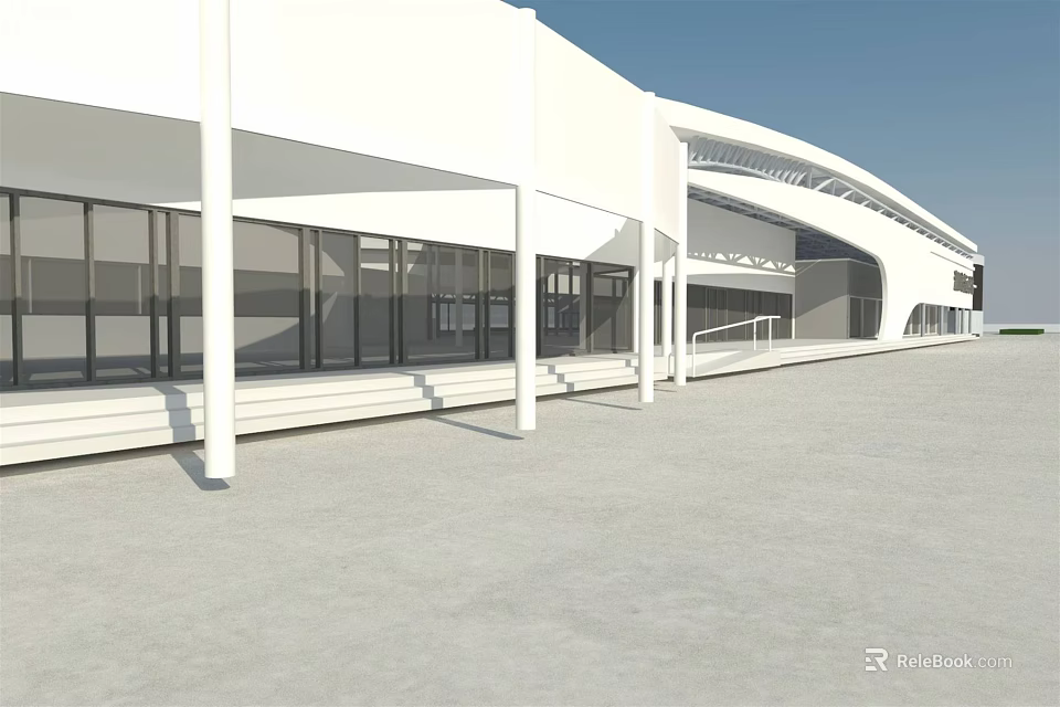 Modern White Building Exterior With Glass Curtain Walls And Sleek Architectural Design 3d model 
