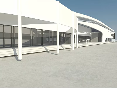 Modern White Building Exterior With Glass Curtain Walls And Sleek Architectural Design 3d model