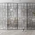 Modern Geometric Pattern Screen With Metal Frame And Glass Panels For Interior Decor 3d model