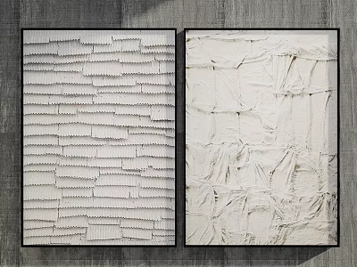Minimalist Abstract Paintings With Layered Stripes and Wrinkled Textures in Neutral Tones on Gray Wall 3d model