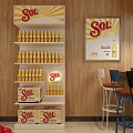 Bright Supermarket Department Store Interior With Sol Logo Checkout Counter And Product Shelves