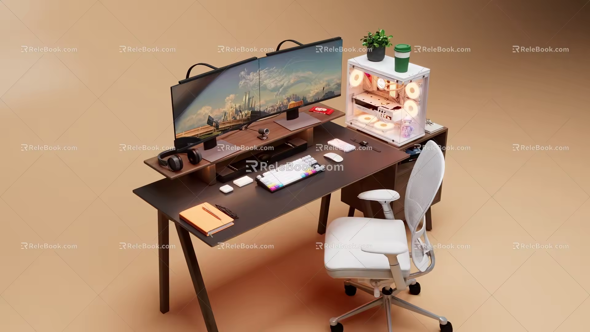Modern Computer Desk and Chair Office Computer Desk Computer Office Equipment Office Chair Computer Host 3d model