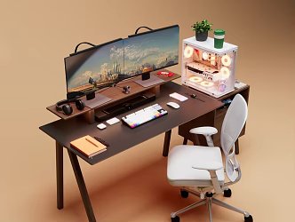 Modern Computer Desk and Chair Office Computer Desk Desk Computer Office Equipment Office Chair Computer Host 3d model