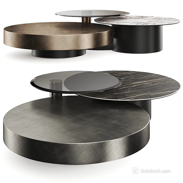 Modern Round Coffee Table With Brushed Metal Base And Marble Top For Living Room 3d model 