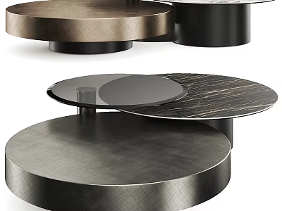Modern Round Coffee Table With Brushed Metal Base And Marble Top For Living Room 3d model