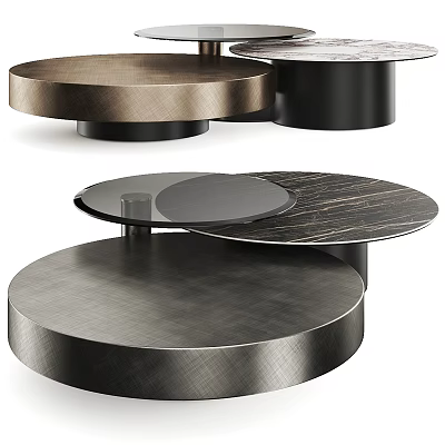 Modern Round Coffee Table With Brushed Metal Base And Marble Top For Living Room 3d model