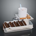 Chocolate Sandwich Cookies Served With Hot Chocolate In White Cup On Tray With Napkin