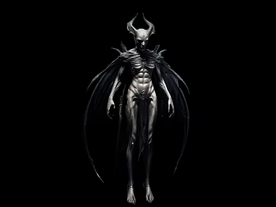 Game Movie Fantasy Character With Horned Skeletal Body And Dark Wings 3d model