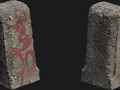 Two Stone Wood Decorative Pillars With Rough Surface And Red Patterns On Black Background 3d model