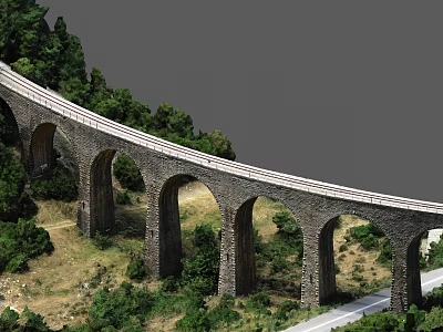 Historic Stone Arch Bridge With Multiple Arches Surrounded by Lush Green Trees 3d model
