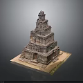 Traditional Multi Tiered Stone Tower Architecture Model With Intricate Carved Details And Square Base