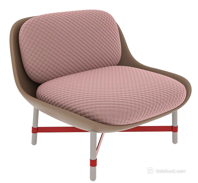 Elegant Modern Leisure Chair With Soft Pink Quilted Upholstery Brown Frame And Stable Metal Legs 3d model 