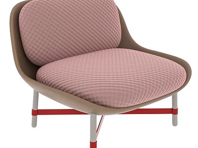 Elegant Modern Leisure Chair With Soft Pink Quilted Upholstery Brown Frame And Stable Metal Legs 3d model