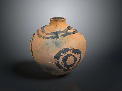 Traditional Handcrafted Clay Sculpture Vase with Decorative Black Circular Patterns 3d model