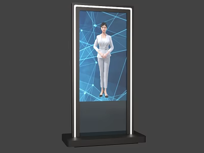 Public Facility Interactive Standing Digital Display Featuring Virtual Assistant And Modern Tech Interface 3d model