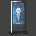 Public Facility Interactive Standing Digital Display Featuring Virtual Assistant And Modern Tech Interface